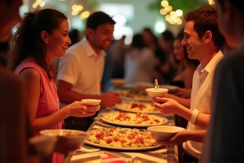 People enjoying food at a party event catered by Selera Harmoni